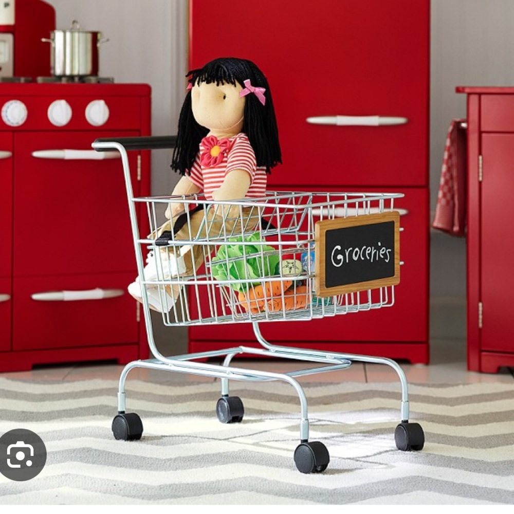 Pottery Barn Kids industrial silver and black Play Shopping Cart